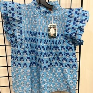 NWT Oliphant Pintuck Ruffle Top Small